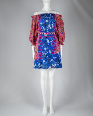 Off-the-Shoulder Floral-Print Silk Mini Dress Size 0