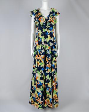 Floral Crinkle Georgette Ruffle Gown Size 2