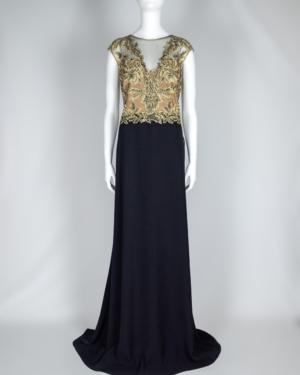 Embroidered Mesh Crepe Gown Size 16