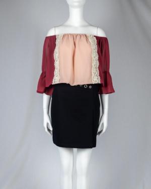 Off-the-Shoulder Lace Trim Top Size Small