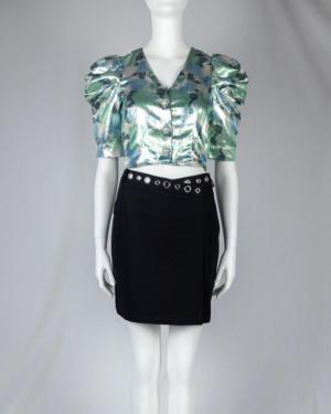 Puff Sleeve Metallic Crop Top Size XS
