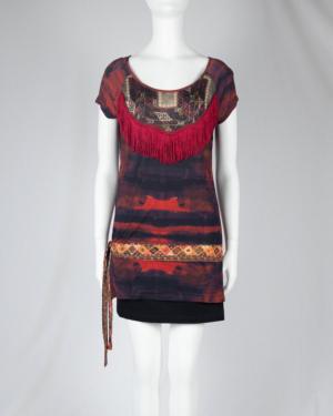 Fringe Side-Tie Short Sleeve Top Size Large