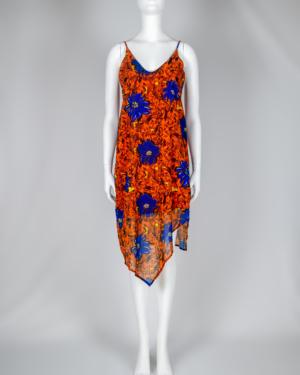 Sleeveless Asymmetrical Hem Floral Dress Size Small