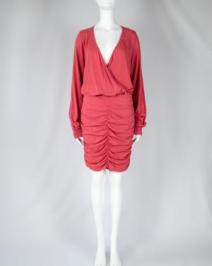 Ruched Long Sleeve Faux Wrap Dress Size Large