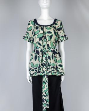 100% Silk Leaf Print Blouse Size Small