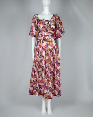 Puff Sleeve Floral Midi Dress Size 2