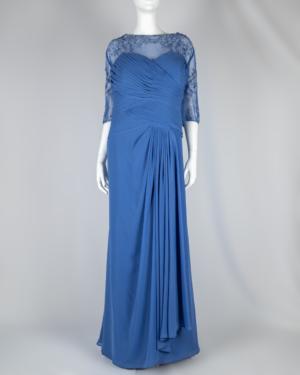 Pleated Chiffon Illusion Lace Long Formal Dress Plus Size 24