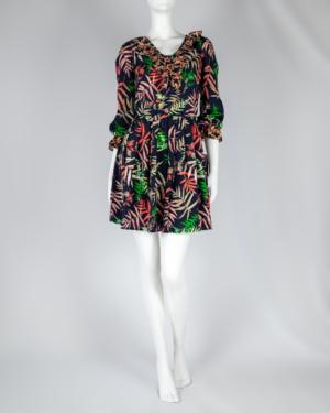 3/4 Sleeve Palm Print Ruffle Trim Dress Size XS