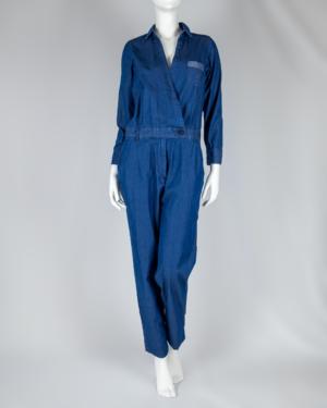 Long Sleeve Chambray Straight Leg Jumpsuit Size Medium