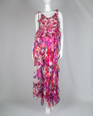 Diana Floral Ruffle Chiffon Maxi Dress Size Small