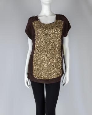Short Sleeve Silk Sequined Blouse Size 0